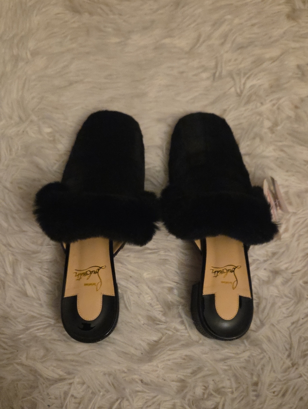 Black Fur Slide Mules - Women